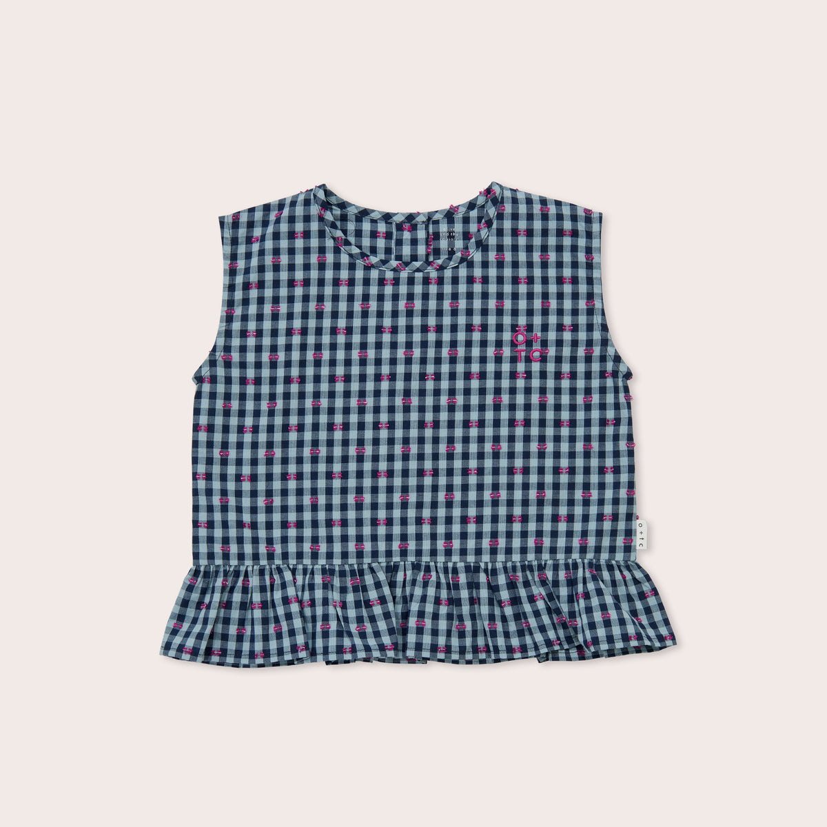 Babyhug Seer Sucker Woven Singlet Sleeves Checked Top Bow Applique - Multicolor
